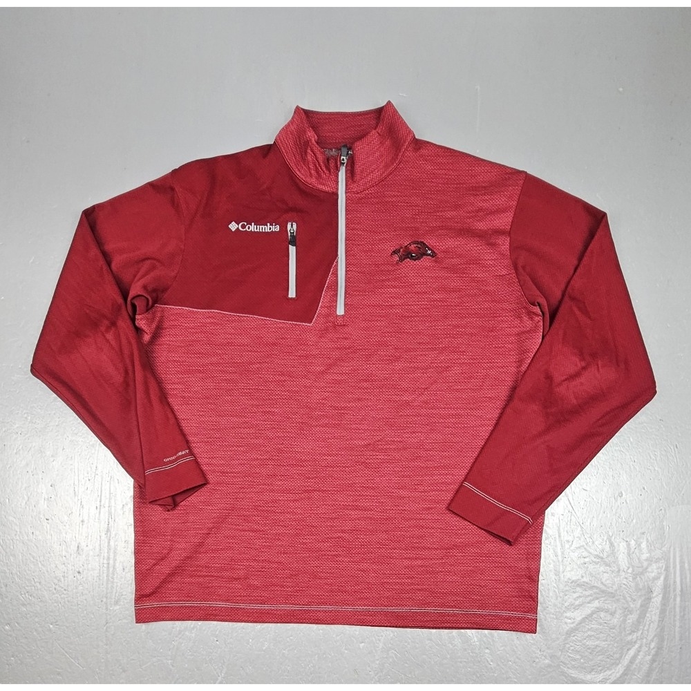 Columbia Pullover Mens Large Arkansas Razorbacks Hogs Qt Zip Omni Heat NCAA